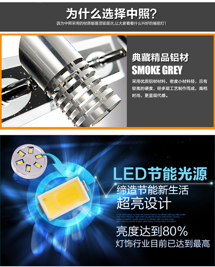 中照clec led镜前灯 现代简约浴室卫生间壁灯化妆灯卫浴灯具灯饰  WJ906002 WJ906002-2头