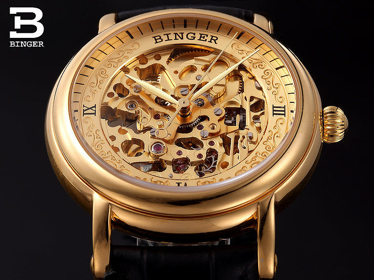 瑞士binger宾格男士手表全自动机械表镂空男表