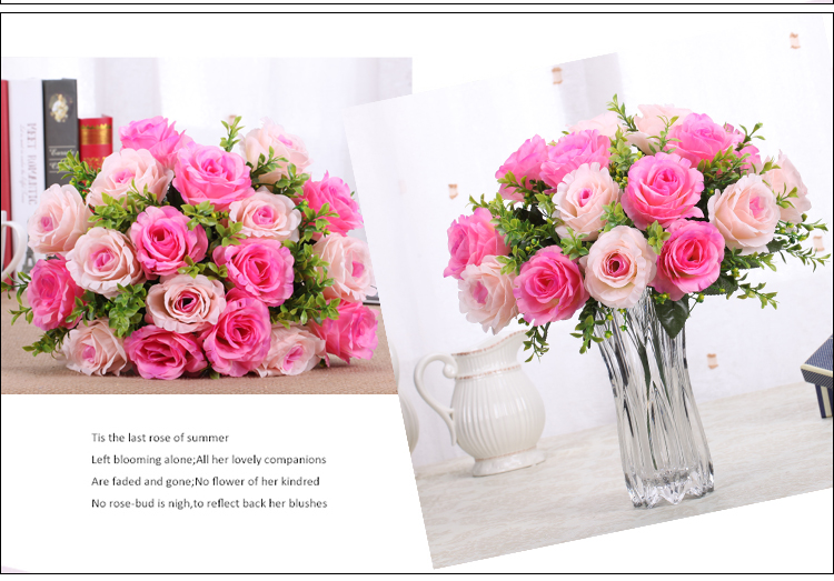
                                        【畅宁】仿真花 18头雅兰玫1束（不含瓶）假花装饰花瓶塑料花绢花干花家居装饰品摆件客厅 (深粉+浅粉)1束                