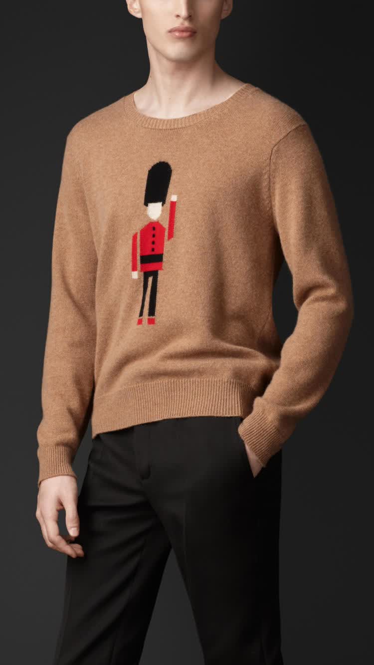 burberry prorsum/巴宝莉 高端系列 男士圆领羊绒衫 毛衣 44871381 浅