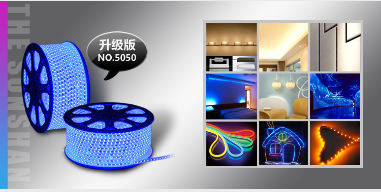 
                                        珍靓LED5050贴片60珠高亮软灯带220v高压吊顶暗槽背景工程家装饰防水灯条光带黄光 蓝色                
