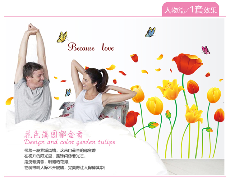 
                                        沐坤 墙贴画客厅墙贴纸壁纸贴纸 郁金香 AY9109                