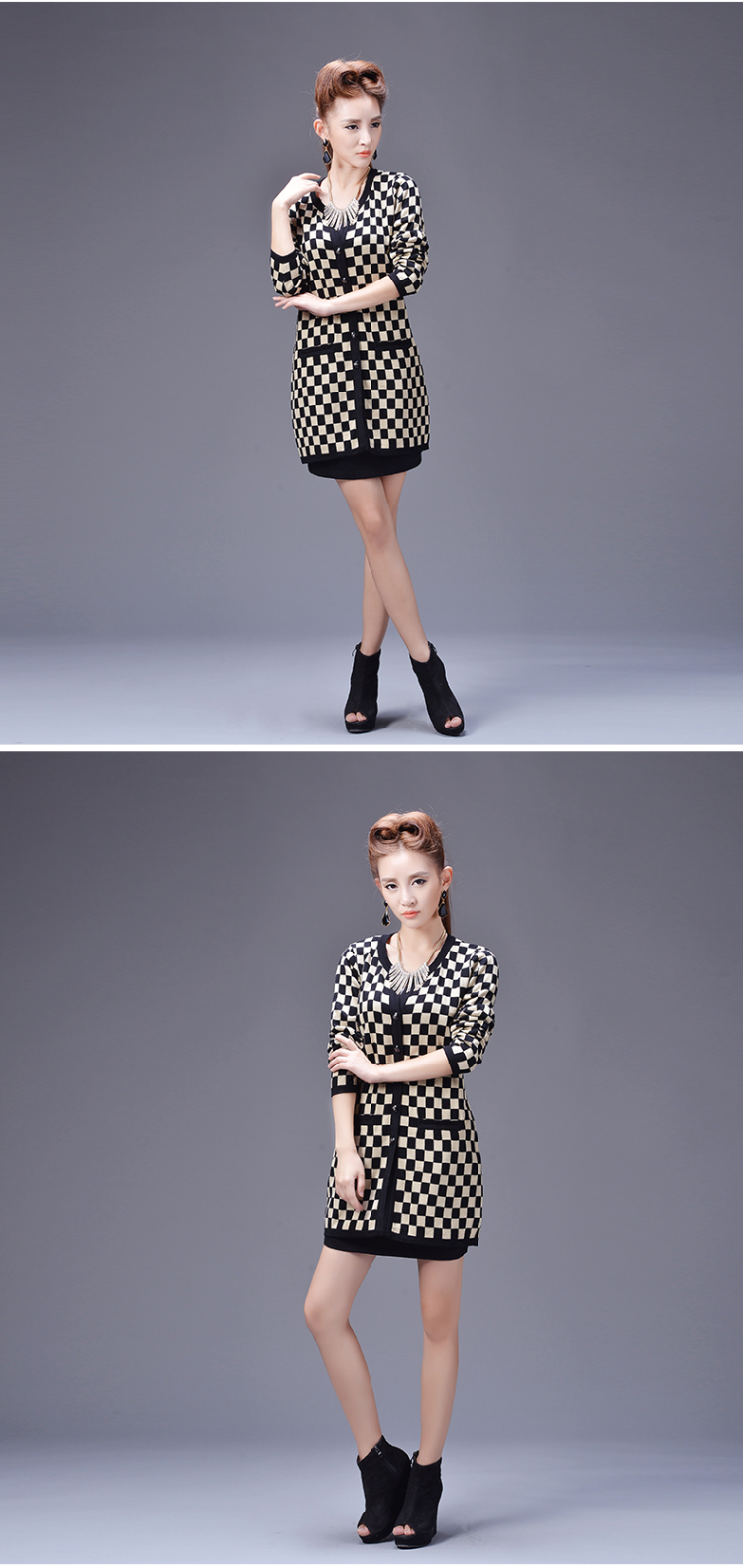 yoomito2013秋冬欧美格子修身针织<em>开衫羊毛</em>衫