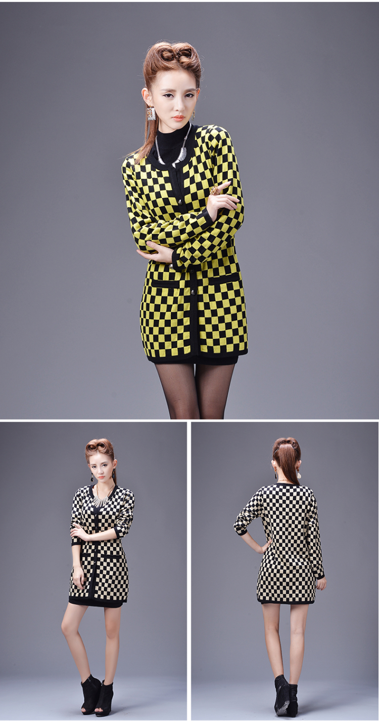 yoomito2013秋冬欧美格子修身针织<em>开衫羊毛</em>衫