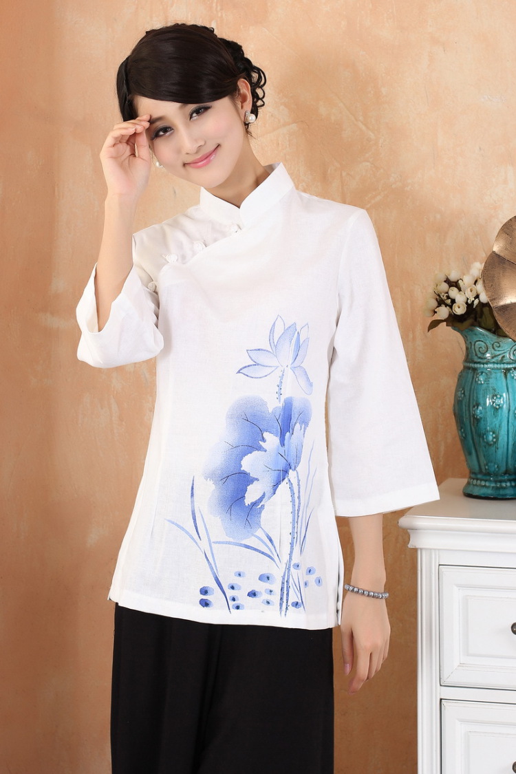 Mrs Ingrid sprawl economy summer new, original female cotton Ma short-sleeved improved cheongsam Chinese T-shirt blue XXXL pictures, price, brand platters! Elections are good character, the national distribution, so why buy now enjoy more preferential! Health