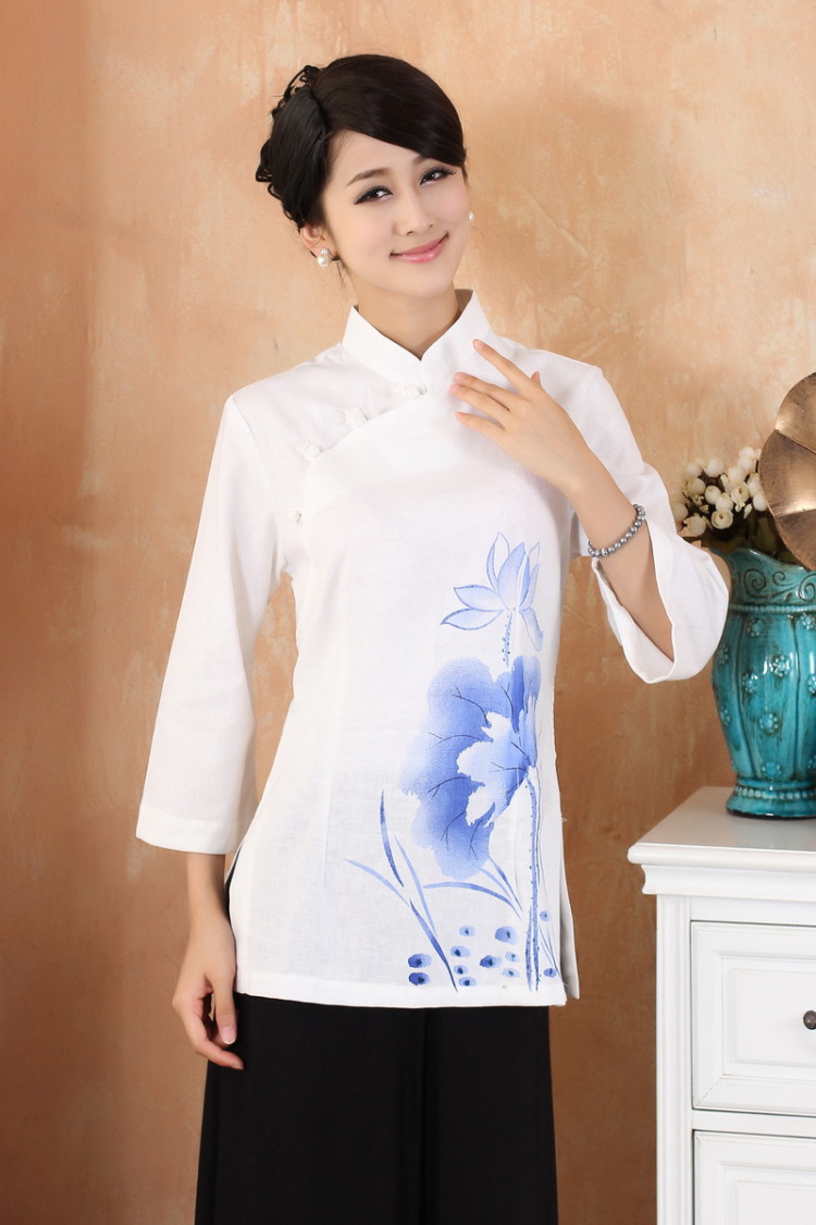 Mrs Ingrid sprawl economy summer new, original female cotton Ma short-sleeved improved cheongsam Chinese T-shirt blue XXXL pictures, price, brand platters! Elections are good character, the national distribution, so why buy now enjoy more preferential! Health