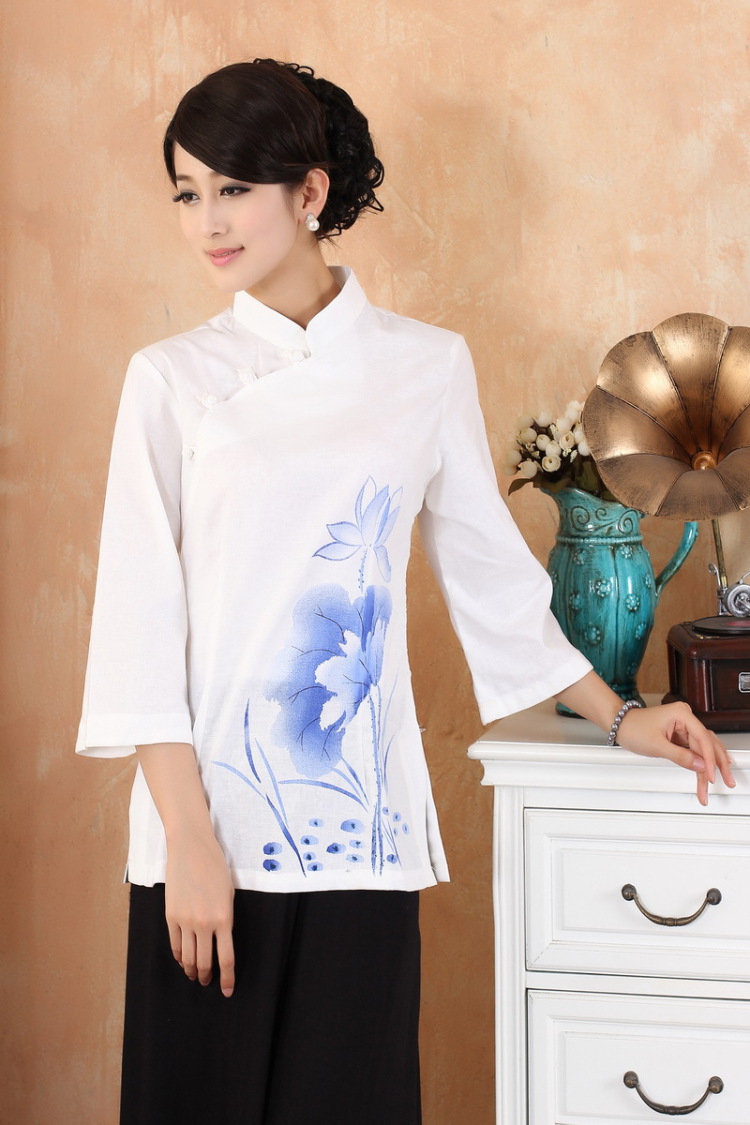 Mrs Ingrid sprawl economy summer new, original female cotton Ma short-sleeved improved cheongsam Chinese T-shirt blue XXXL pictures, price, brand platters! Elections are good character, the national distribution, so why buy now enjoy more preferential! Health