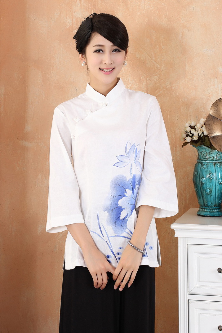 Mrs Ingrid sprawl economy summer new, original female cotton Ma short-sleeved improved cheongsam Chinese T-shirt blue XXXL pictures, price, brand platters! Elections are good character, the national distribution, so why buy now enjoy more preferential! Health