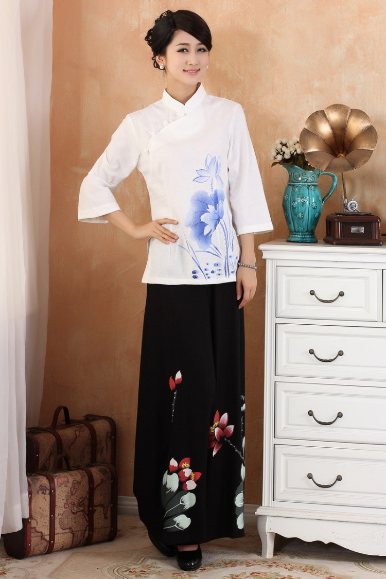 Mrs Ingrid sprawl economy summer new, original female cotton Ma short-sleeved improved cheongsam Chinese T-shirt blue XXXL pictures, price, brand platters! Elections are good character, the national distribution, so why buy now enjoy more preferential! Health