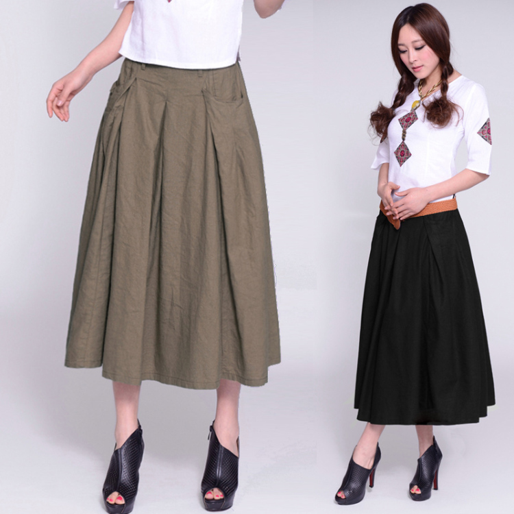 OWN STYLE2014春装新款<em>女式</em>亚麻<em>半身</em>裙 文