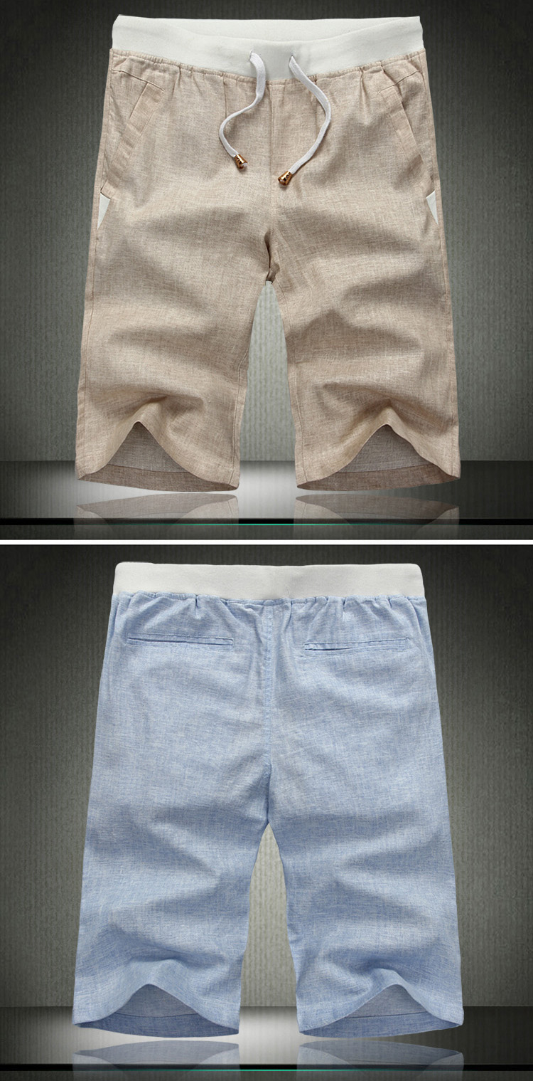 分裤 韩版修身加大码亚麻短裤男沙滩裤<em>马裤</em> 蓝