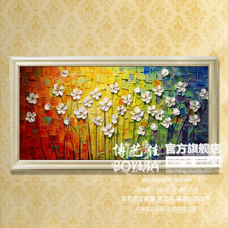 博艺佳【花儿向阳】家居装饰画纯手绘油 中式风景油画 高档有框画门厅餐厅走廊装饰 第一幅 70*140CM