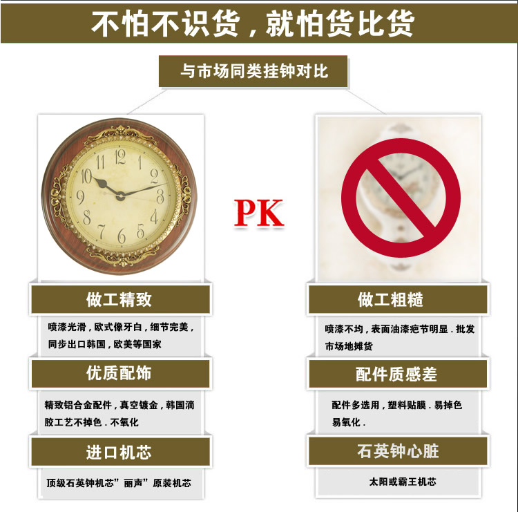 丽盛荡漾欧式树脂静音卧室客厅钟表挂钟 B8073WS白色