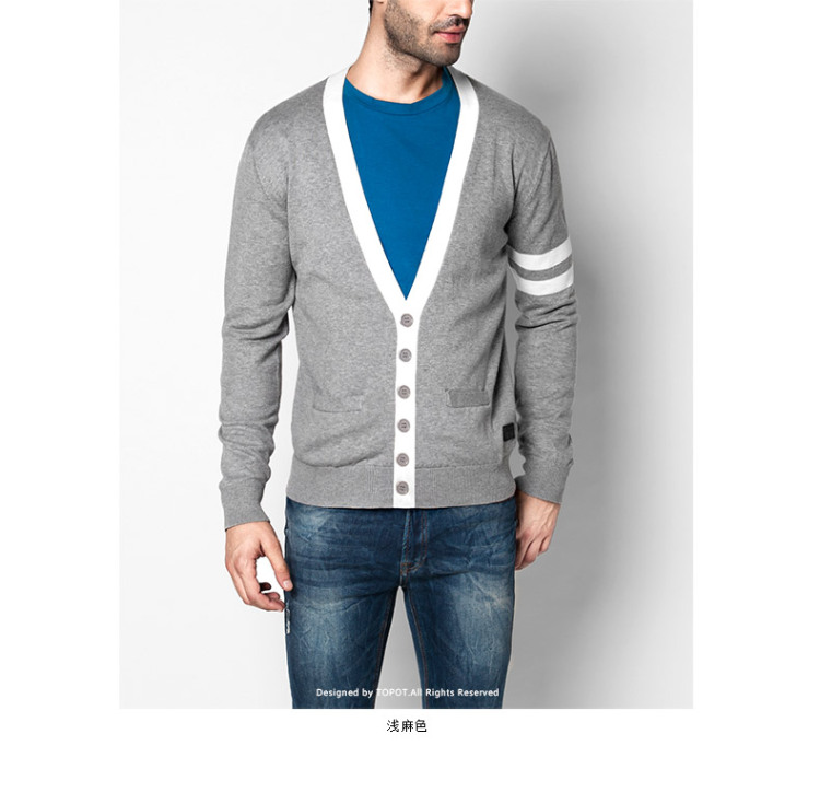 TOPOT 秋季新品男士开身<em>针织衫</em> <em>男V领</em>长袖开