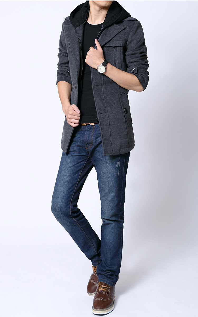 2013新款男士韩版修身单排扣呢子大衣外套 JP