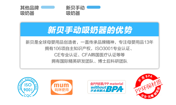 新贝吸奶器 入门级手动吸奶器 吸乳器 挤奶器 8