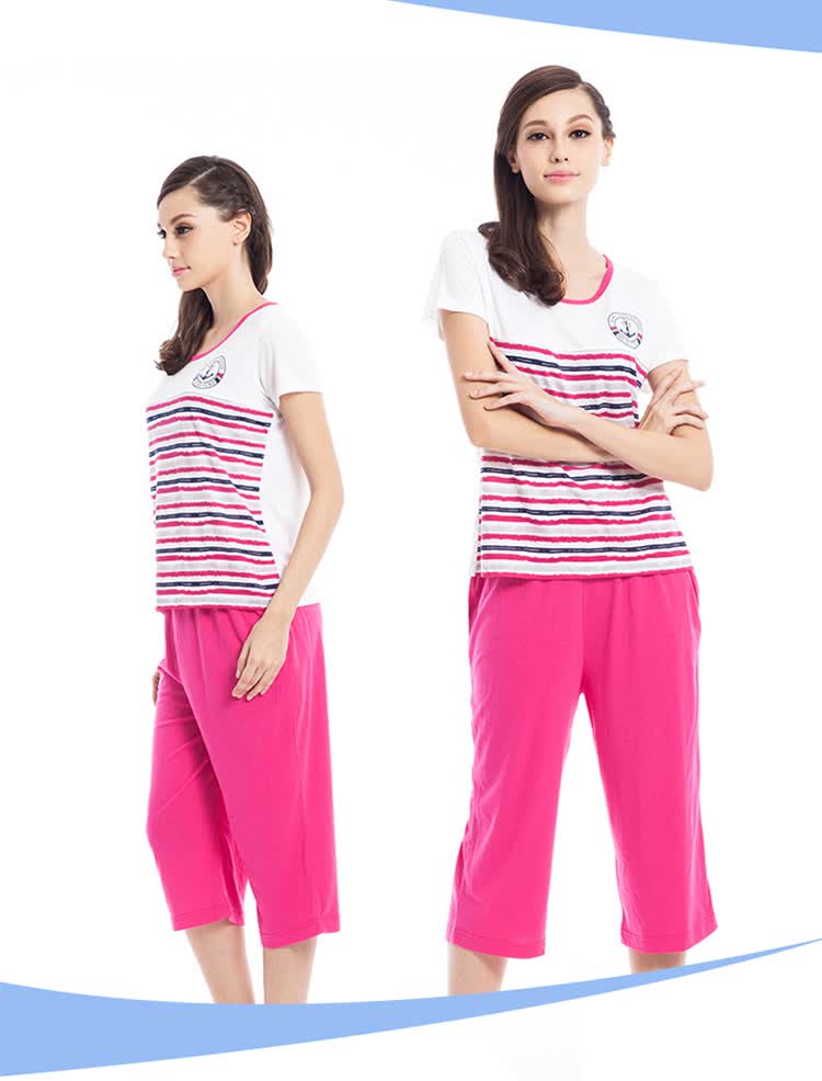 <em>三枪</em> 情侣<em>睡衣</em> <em>棉</em>圆领短袖短裤 家居服 套装 女