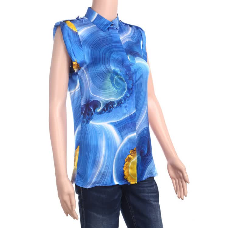 <em>Versace</em> <em>范思哲女士</em>蓝色真丝印花无袖<em>衬衫</em>怎么