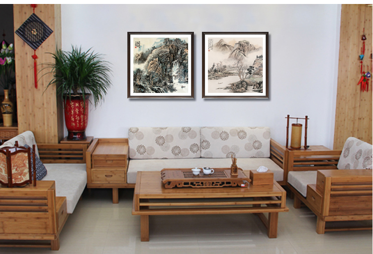 装饰画客厅现代有框沙发背景墙壁挂餐厅卧室中国式字画书法山水墨风景归舟 C 60*60cm/幅