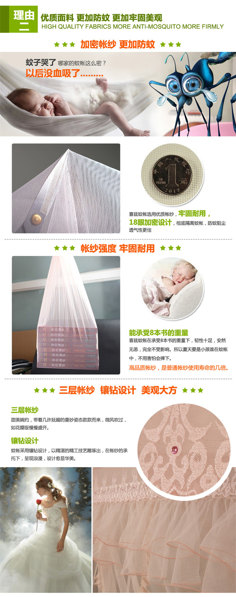 
                                        喜兹（shoci）家纺不锈钢三开门宫廷落地蚊帐加粗加密 伊莎贝拉-灰色 1.8m床                