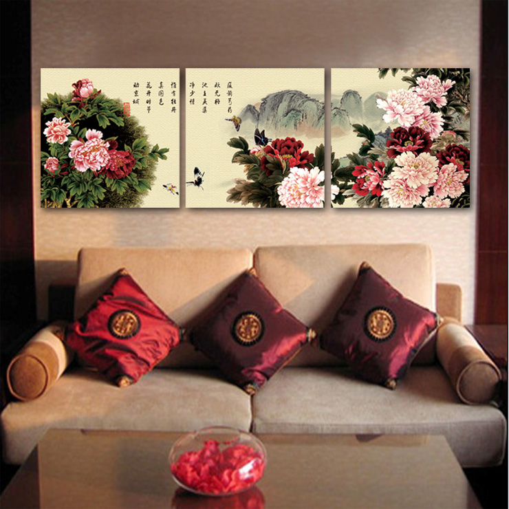 
                                        蓝果 （BLUE FRUIT客厅无框画家居装饰画沙发背景墙壁画现代时尚牡丹花卉三联 无框画 80*80CM-水晶膜9MM厚                