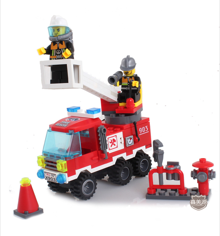 启蒙 拼装积木玩具 消防局 云梯车 单桥消防车 