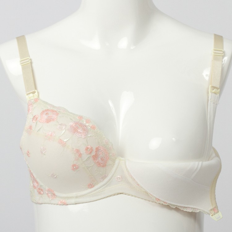 倍爱锗 经典刺绣肩开扣哺乳<em>文胸</em> 加大<em>下围</em> 深罩