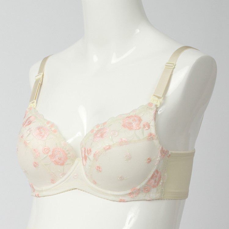 倍爱锗 经典刺绣肩开扣哺乳<em>文胸</em> 加大<em>下围</em> 深罩
