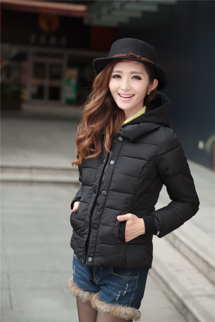 艾伊一2013<em>秋冬</em>韩版<em>毛呢</em>连帽<em>女外套短款</em>羽绒