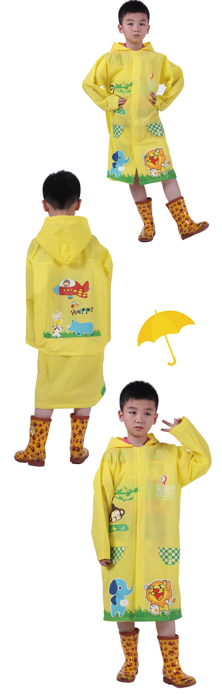 
                                        【双帽檐带防雨面罩】儿童雨衣可爱时尚小孩宝宝男童女童学生雨衣雨披 YY-2018儿童雨衣新款 柠檬黄 L号                