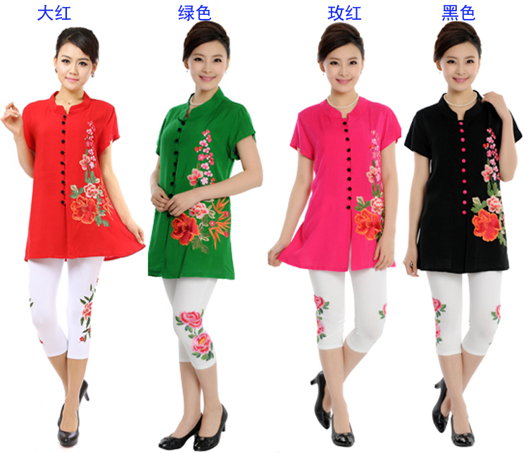2014中老年<em>女装春夏</em>绣花短袖T恤衬衫<em>上衣外套</em>