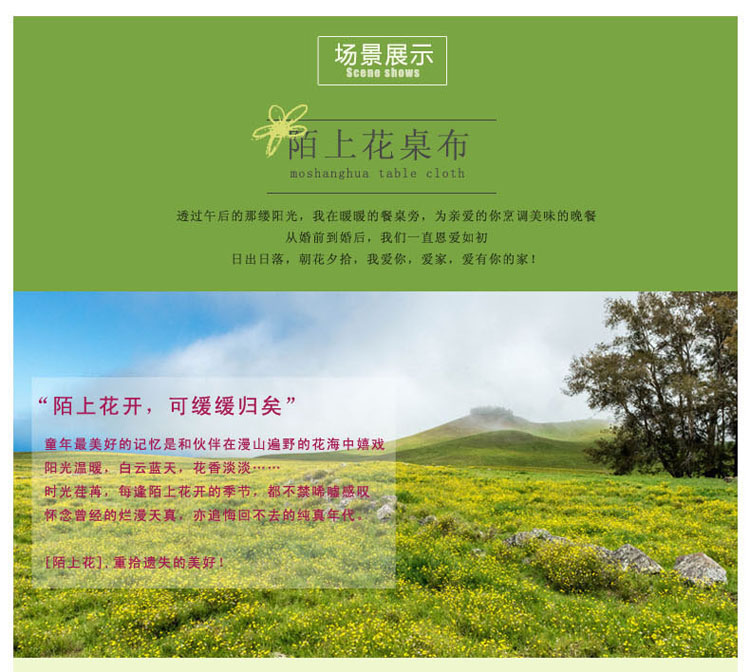 
                                                            锦色华年陌上花绿色黄色欧式长桌布餐桌布 布艺布茶几布 花绿色 140*200cm                