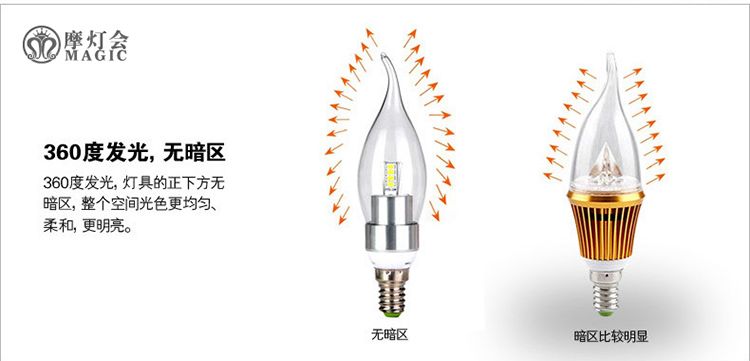 摩灯会 LED蜡烛灯5W光源螺口E14尖泡 室内拉尾灯泡 超亮LED节能灯LED灯泡 5w拉尾 银色 E14