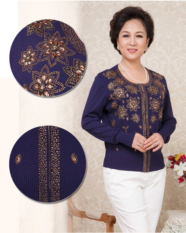 雅迪高 新款妈妈春夏秋装钉珠<em>针织衫</em>女<em>开衫</em>中