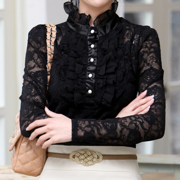 2013秋季新款女装韩版蕾丝<em>高领打底衫</em>公主衫