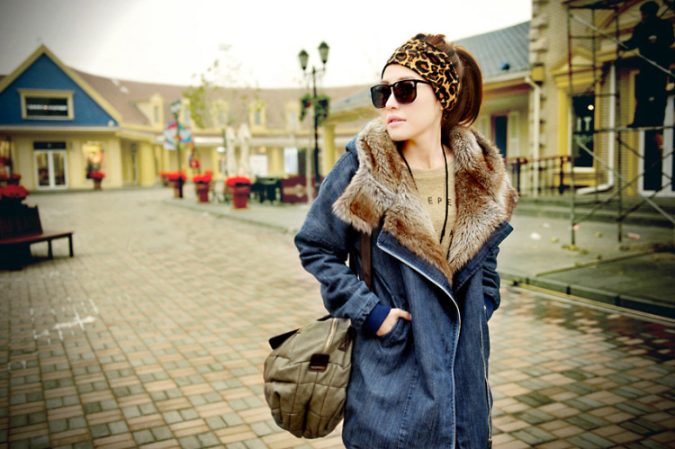 2013秋冬新款女装毛毛内胆加厚中长款牛仔棉