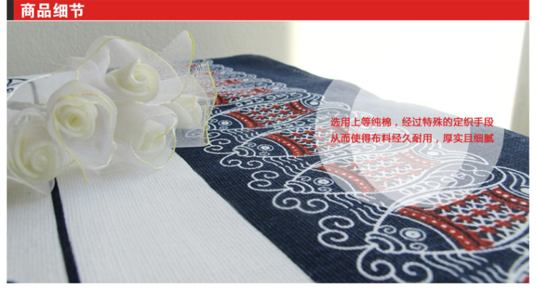 布络Buluo 年年有余新中式桌布布艺 餐布台布  手工印染纯棉茶几布 圆布 藏蓝色-白底 160*240cm