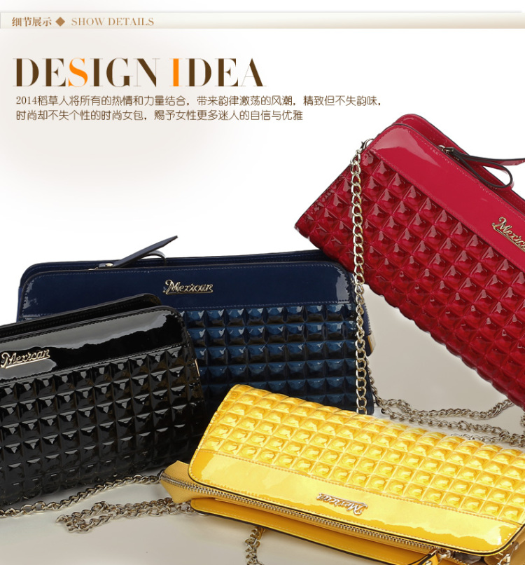 <em>稻草人女包2014新款</em>时尚欧美真皮钻石纹手拿