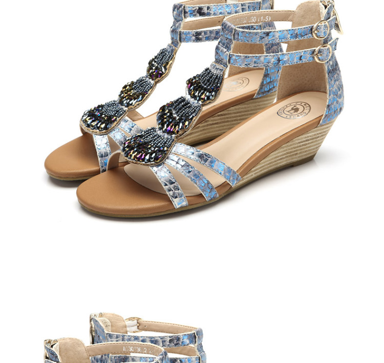 骆驼(CAMEL) 春夏新款女凉鞋蛇纹头层坡跟 甜