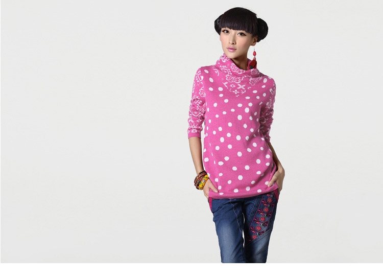 裂帛 秋冬新款 提花堆领 长袖修身 打底毛衣 女