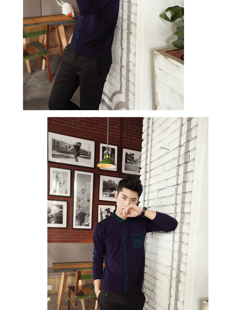 2014秋冬<em>男士</em>针织衫 毛衣男 <em>开衫衬衫</em>翻领 <em>灰色</em>