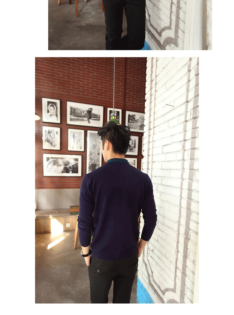 2014秋冬<em>男士</em>针织衫 毛衣男 <em>开衫衬衫</em>翻领 <em>灰色</em>