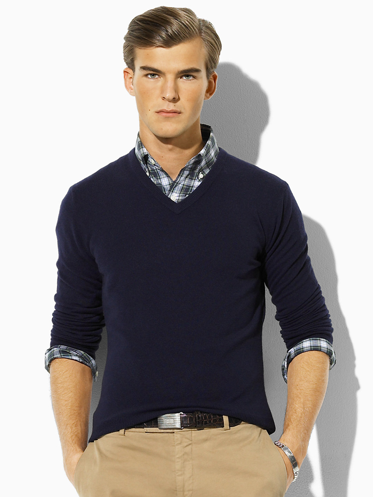 lo Ralph Lauren 冬季新品 男士V领<em>纯羊绒毛衣</em> 