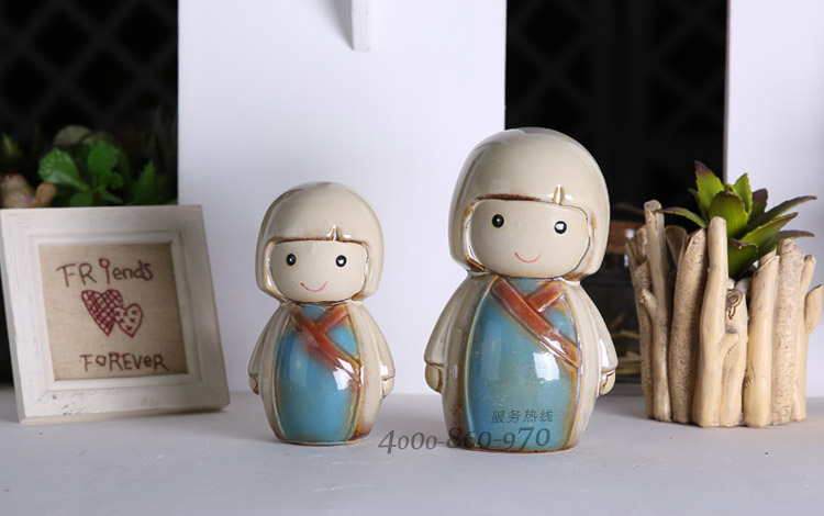 物摆件 创意陶瓷工艺品卡通储蓄罐 娃娃陶艺摆