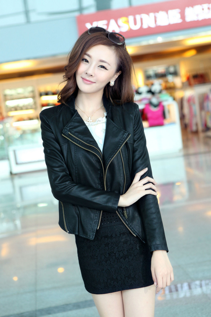 沐琪2013秋款 女士短款<em>修身皮衣</em>短<em>外套</em>PY001