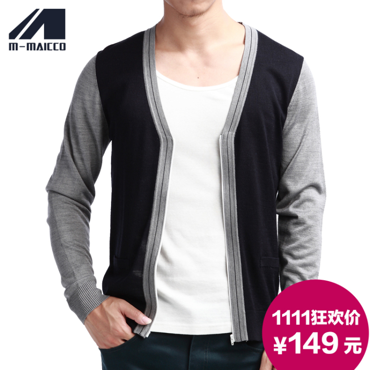 墨麦客男装新款<em>男士羊毛衫</em>针织<em>开衫</em>毛衣针织衫