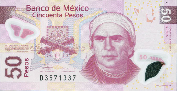 墨西哥60连体50比索整版塑料纪念钞在京东商