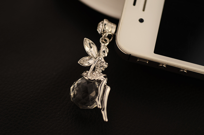 木晖（MUHUI）水晶球天使满钻花仙子 手机防尘塞手机挂绳饰品 电镀金色