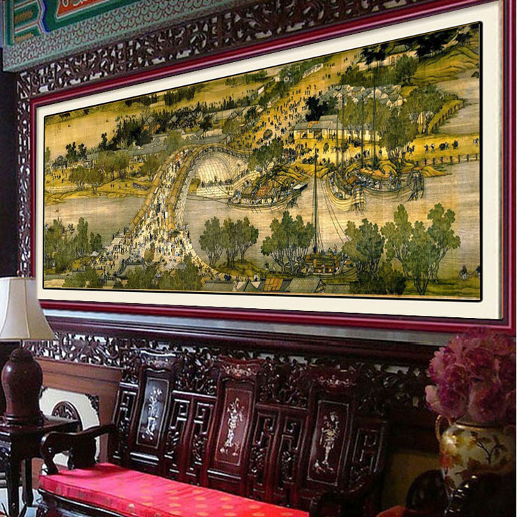 
                                                            皇室珍品KS十字精准印花新款客厅大画清明上河图全图十字绣手工刺绣 3米丝线印花                
