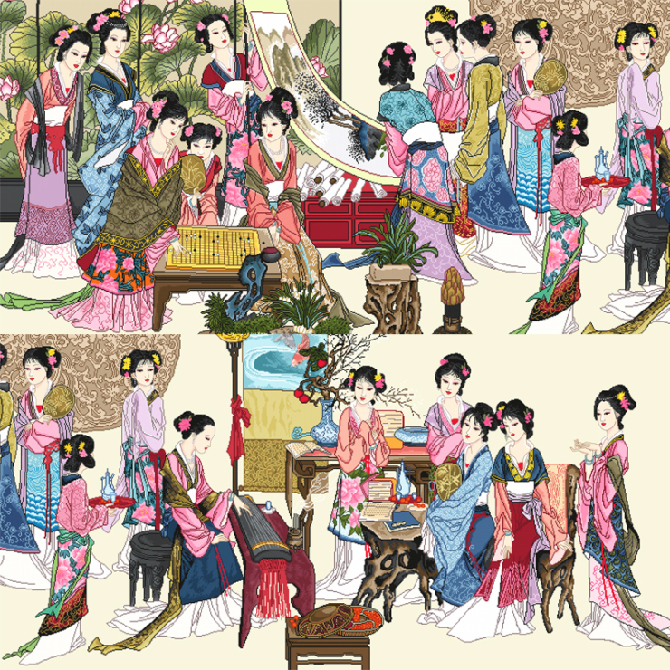 
                                        千思梦妍印花十字绣琴棋书画十字绣红楼梦十二金钗十八美女全图大幅客厅大画                